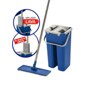 Flat Mop 2 Refis Esfregão Com Balde Rodo Mágico Lava Seca Tira Pó
