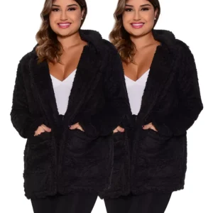 Kit 02 Casacos Sobretudo Capuz Teddy Feminino Moda Inverno